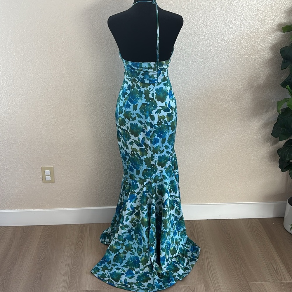 Amur $698 Edie Neck Tie Ruffle Blue Floral Maxi Dress - Picture 10 of 13